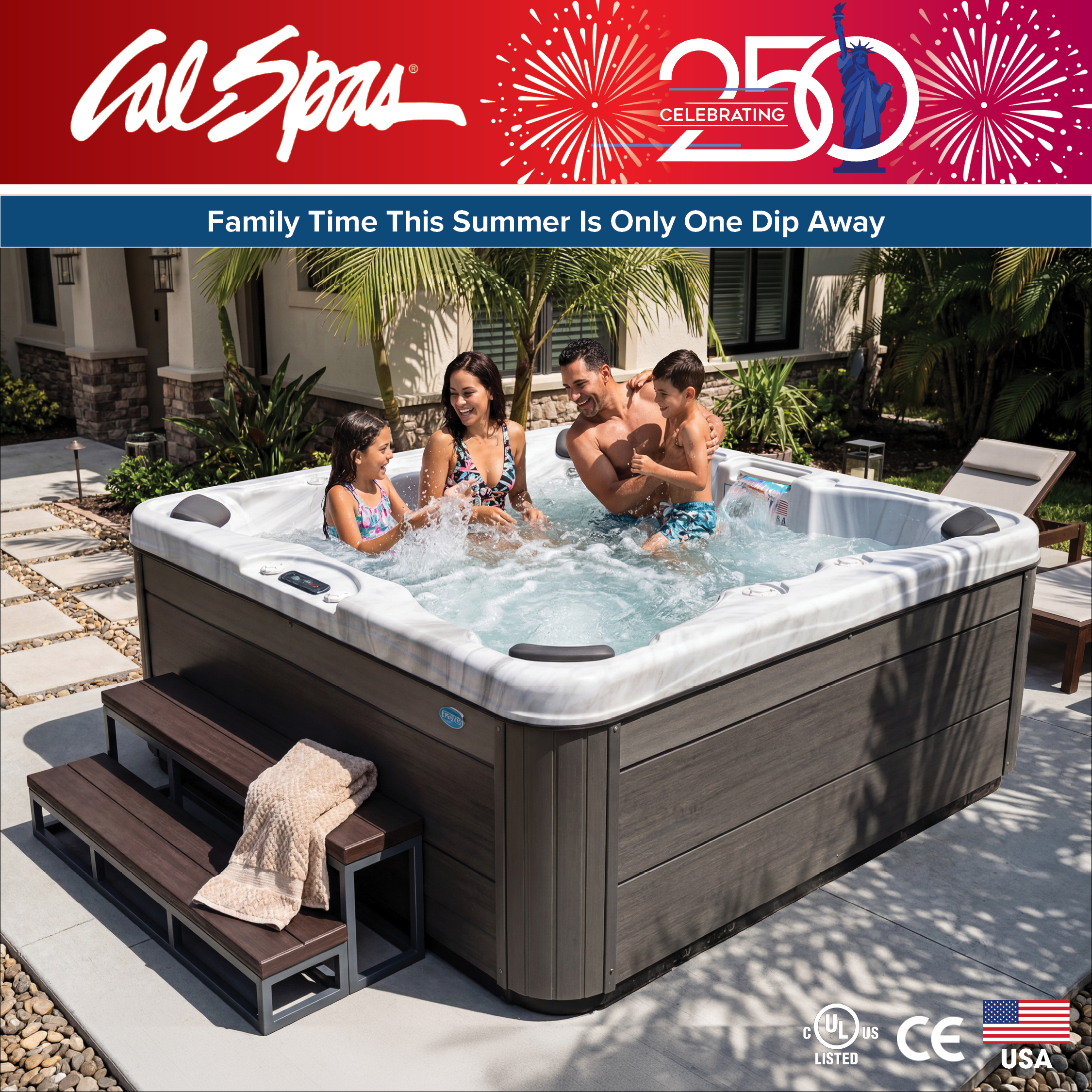 Calspas hot tub being used in a family setting - Lewisville
